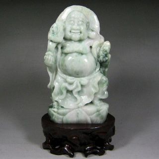 Big Heavy Natural Burma Jadeite Jade Statue   Laughing Buddha Hold 