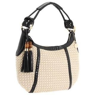 BIG BUDDHA Cassandra Black Cream Woven Rope Hobo Bag Handbag NWT MSRP 