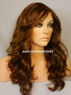 NEW Blonde/Auburn/Brown Mix #RS30 Long Loose Curls & Flowy Banged Wig 