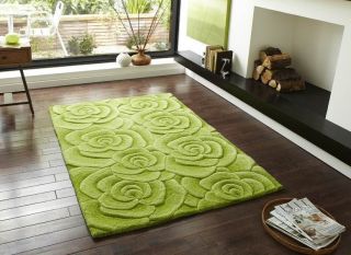 Green Rug Valentine 100% Wool in Colour Shading & Carving 3D Effect 