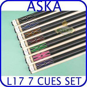 Billiard pool cue set Aska L17 7 Cue Sticks Set Maple