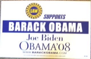   Double Sided Yard Sign UAW Supports Barack Obama Joe Biden  Obama 08