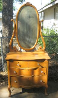 Gorgeous Birdseye Maple Serpentine Dresser & Mirror