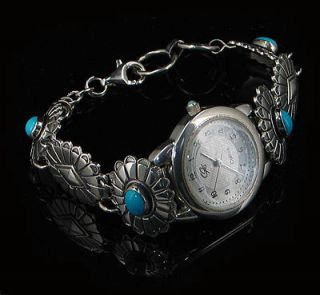 GORGEOUS .925 Sterling Silver Natural Blue Turquoise Wrist Watch