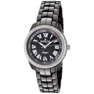 Invicta Womens Angel Black Dial Black Ceramic Diamond Watch