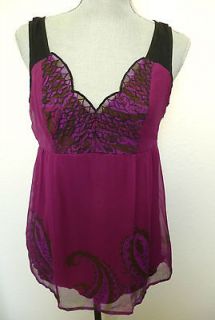 Kenar Top Size L Violet Purple Black Blouse 100% Silk Fully Lined 