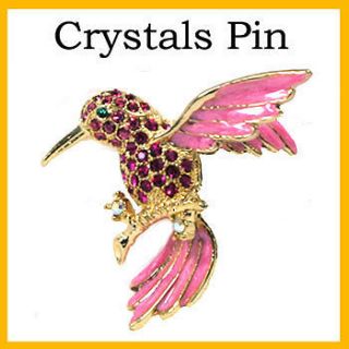 Pink Sparkling Crystals Humming Bird Pin Brooch (Gd)