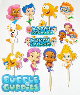 12 Bubble Guppies Birthday Party Cupcake Cake Sticker Toppers Sticks