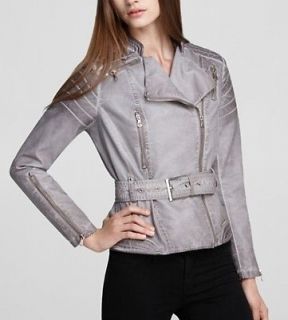NWT L Authentic Guess Letha Faux Leather Moto Belted Jacket Biker 