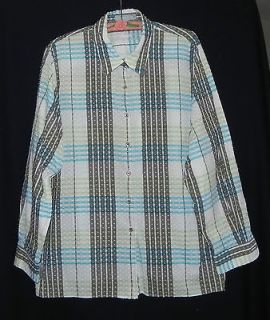   Sz 16W Multi Color Plaid Swiss Dot Top Shirt Blouse Cotton #K3W2