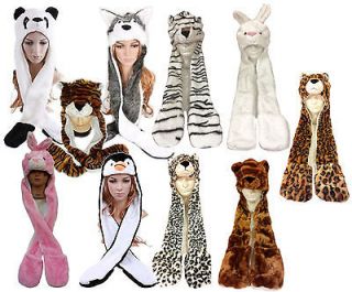 Animal Fluffy Plush Warm Full Hoodie Hat/Animal Hat Cap With scarf and 