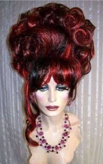 Drag Queen Wig Big Tall Black N Red Updo French Twist