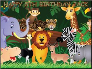 A4 JUNGLE ANIMALS EDIBLE ICING BIRTHDAY CAKE TOPPER