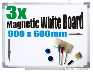   DRY WIPE WHITE BOARD NOTICE 900 X 600MM 9 PENS ERASER LARGE QUALITY