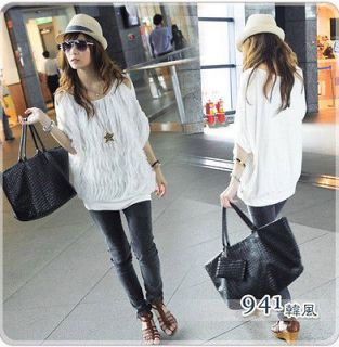 Womens Ruffle blouse off the shoulderbatwing top T shirt 6D349 White 