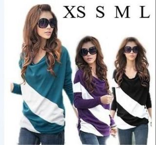 Fashion Korea Womens Batwing Casual T shirt Stripe Blouse Tops 4 