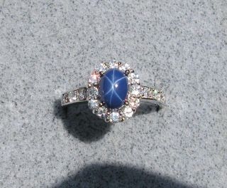 LINDE LINDY CRNFLR BLUE STAR SAPPHIRE CREATED RHOD .925 SILVER CLUSTER 