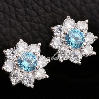   Women Blue Topaz Small Piercing Earrings 925 Sterling Silver Pin Set