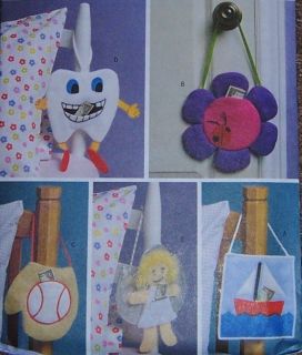 Kids FUN PILLOW Pattern sew make tooth fairy flower sail boat baseball 