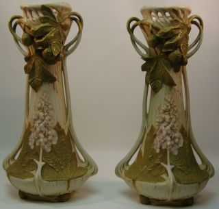SPECIAL SALE Pair of Hollyhock Royal Dux Bohemia Vases