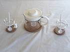 VTG Bodum Three Piece Tea Set Teapot Mugs + Stirrers Spoons Cork