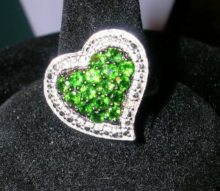 GREEN CHROME DIOPSIDE 1.14ctw Round STERLING SILVER HEART RING SIZE 9 