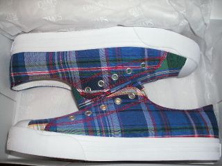 WOMENS SHOES NEW chaps brista derby blue plaid madras slip on no laces 