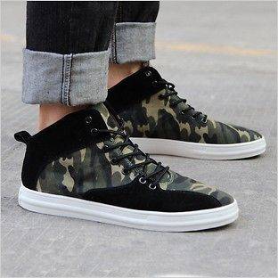 New Men’s Korean Lace Camouflage Ankle Sneakers Suede Street Dance 