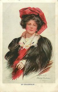 BOILEAU A/S MY CHAUFFEUR BEAUTIFUL WOMAN WEARING RED HAT 1907 P/C