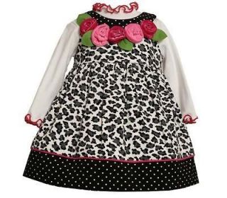 Bonnie Jean Girls Black / White Leopard Rose Corduroy Jumper Dress Set 