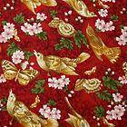 Robert Kaufman Cotton Fabric Lovely Gold Butterflies & Birds Red 