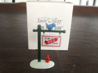 Retired Dept 56 Snow Village   FOR SALE SIGN WITH BIRD   MINT IN 