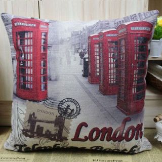 RETRO OP POP PHONE BOOTH ART RED LONDON SCENE, LINEN CUSHION COVER 