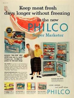 1957 Ad Philco Freeze Meat Locker Super Marketer Refrigerator RF 1478 