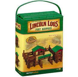 LINCOLN LOGS FORT REDWOOD   ORIGINAL BUCKET   BOOKLET   200 PIECES 