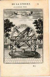 Armillary sphere globe hemispheres c.1686 Mallet antique engraved 