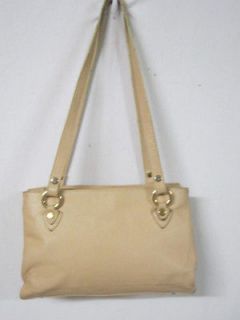 VALENTINA BEIGE MONOGRAMMED LEATHER SHOULDER PURSE MADE IN ITALY