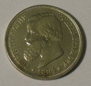 Brazil   1884 Silver 1000 Reis   Nice Coin