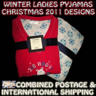 Ladies Girls Pyjamas Winter Fleece Cute Polar Bear Design 8 10 12 14 