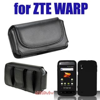 for BOOST MOBILE ZTE WARP BLACK SKIN SILICONE SLEEVE CASE+LEATHER 