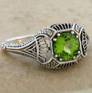 NATURAL PERIDOT ANTIQUE ART DECO DESIGN .925 STERLING SILVER RING SIZE 