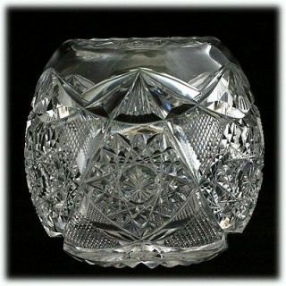 American Brilliant Cut Glass Rose Bowl Antique Crystal Hobstars Fine 