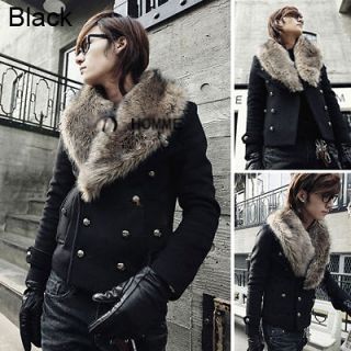   Mens Fashion Slim Designed Double Breasted Fur Collar Coat Jacket Z154