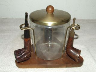    It Art Deco Pipe Stand with Humidor & 3 Briar Pipes; Charatans, Etc