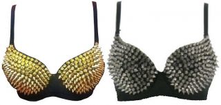 NEW WOMENS LADIES GOLD SPIKED SEXY BRA BRALET TOP