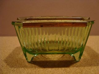 Unique Rare Brass Slide Top Ashtray of Green Vaseline (Uranium) Glass