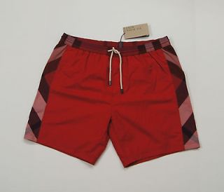 BURBERRY BRIT Men Military Red Side Check Swim Shorts NEW NWT