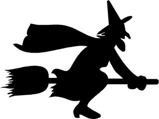 Witch Riding Broom Decal 3.75x5 choose color vinyl sticker W7