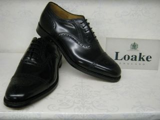 Loake 201B Black Leather Traditional Semi Brogue Shoes