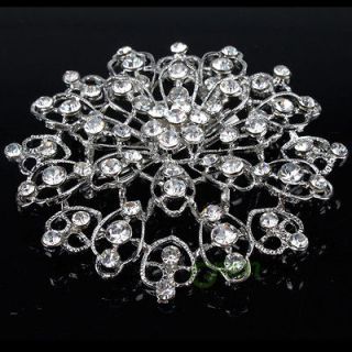   Dress Brooch Pin Snowflake Style Clear Rhinestone Crystal Corsage